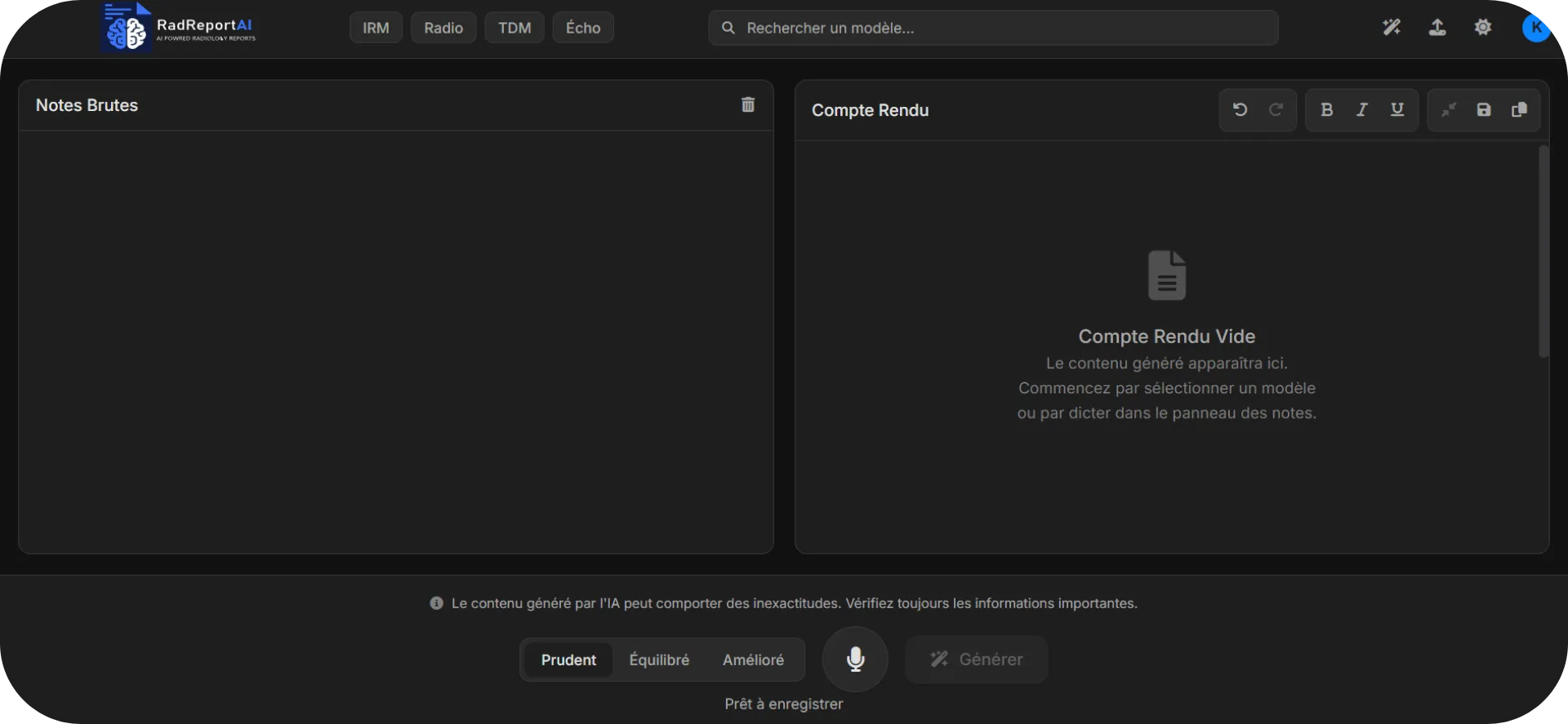 Interface de l'application RadReportAI